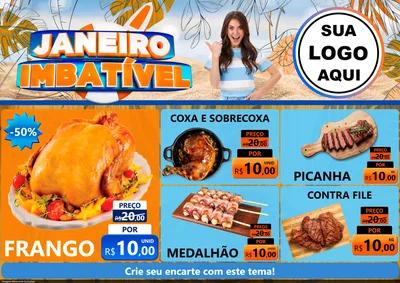 Modelo de Encarte para Encarte A4 Horizontal com o tema Janeiro Imbatível para Assados