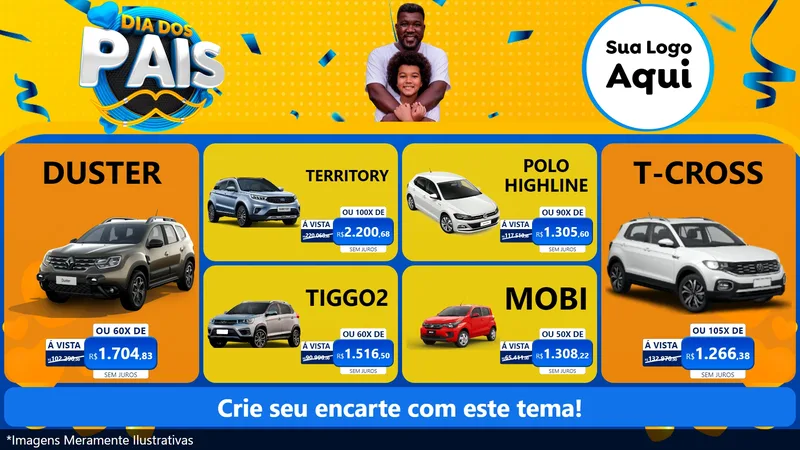 Modelo de TV para TV Horizontal com o tema Dia dos Pais para Concessionaria de Carros