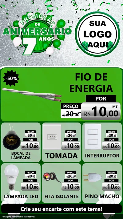 Modelo de Rede Social para Stories com o tema Promoção de Aniversário - 7 Anos para Materiais Elétricos
