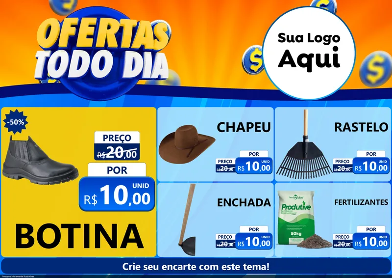 Modelo de Encarte para Encarte A4 Horizontal com o tema Ofertas Todo Dia para Agropecuária