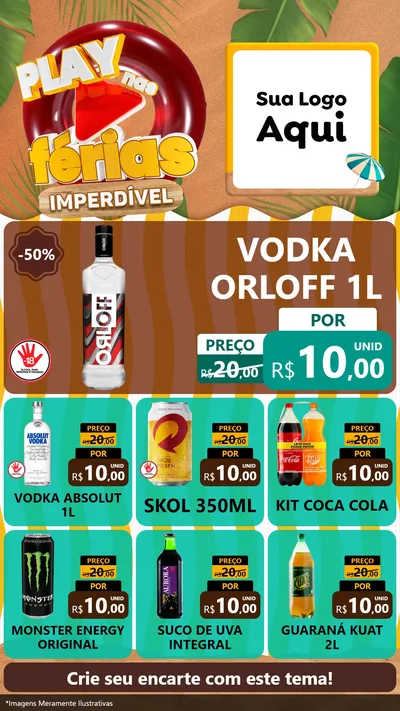 Modelo de Rede Social para Stories com o tema Play Nas Férias Imperdível para Distribuidora de bebidas