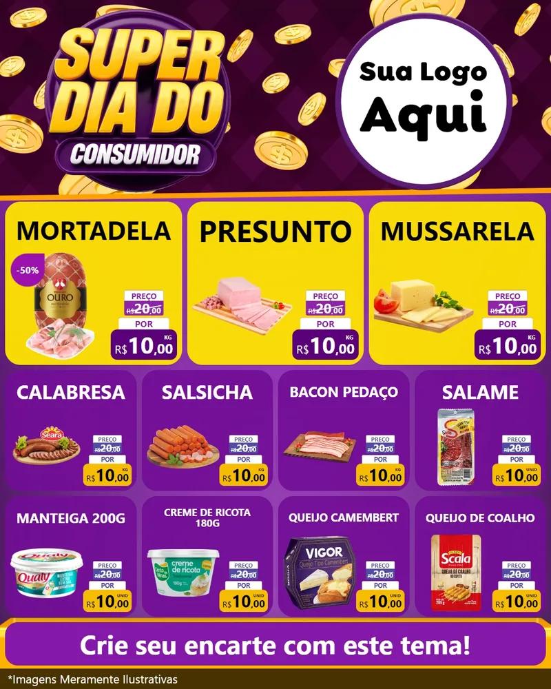 Modelo de Rede Social para Feed Instagram com o tema Super Dia do Consumidor para Frios e Laticínios