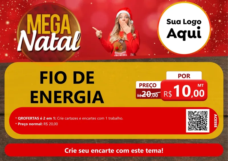 Modelo de Cartaz para Cartaz A4 Horizontal com o tema Mega Natal para Materiais Elétricos