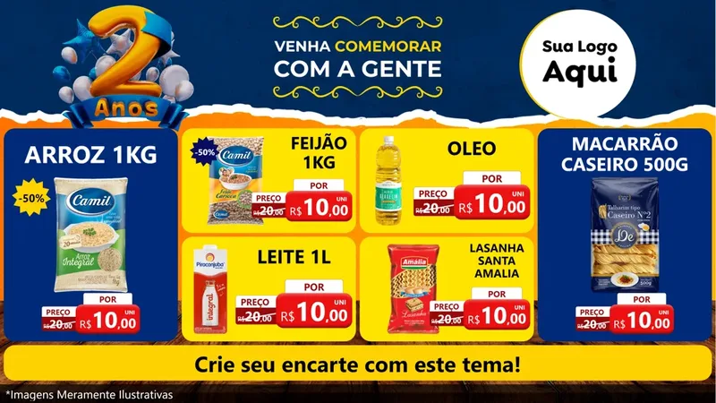 Modelo de TV para TV Horizontal com o tema Aniversário de 2 anos para Supermercado