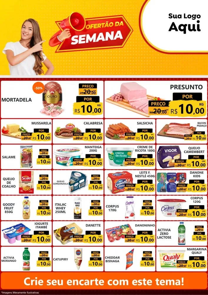 Modelo de Encarte para Encarte A4 Vertical com o tema Ofertão da Semana para Frios e Laticínios