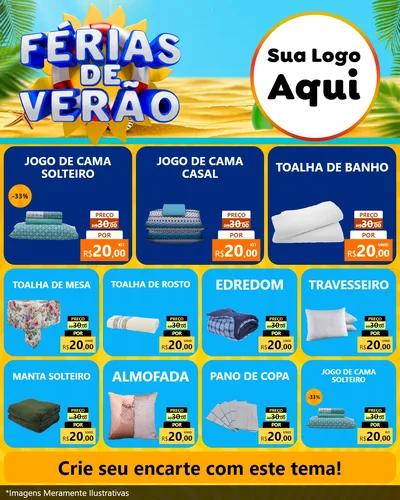 Modelo de Rede Social para Feed Instagram com o tema Férias de Verão para Cama, Mesa e Banho
