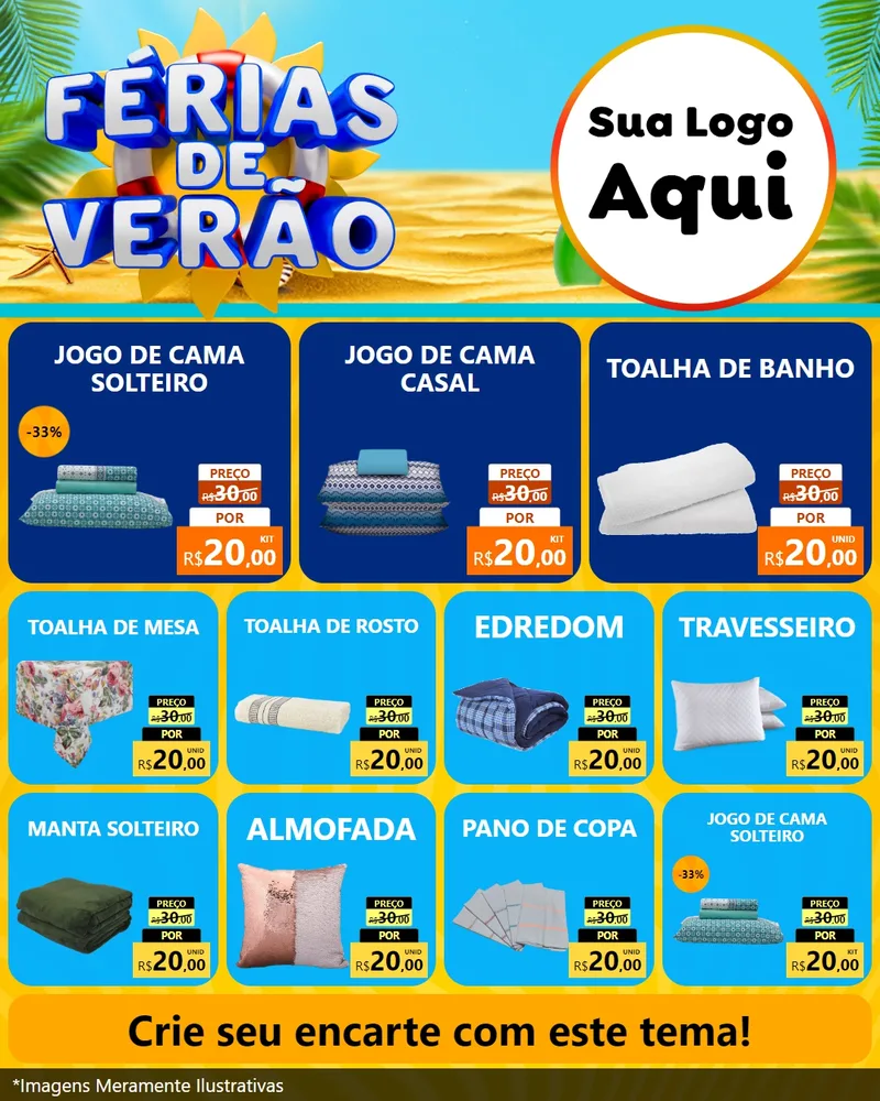 Modelo de Rede Social para Feed Instagram com o tema Férias de Verão para Cama, Mesa e Banho