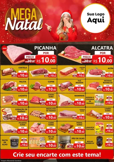 Modelo de Encarte para Encarte A4 Vertical com o tema Mega Natal para Açougue