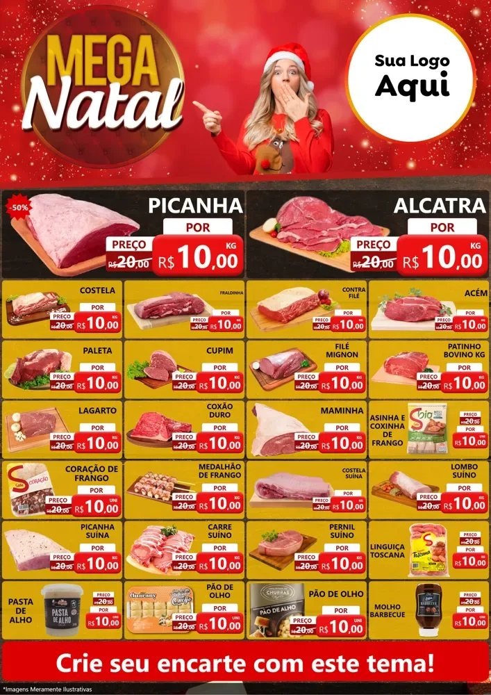 Modelo de Encarte para Encarte A4 Vertical com o tema Mega Natal para Açougue