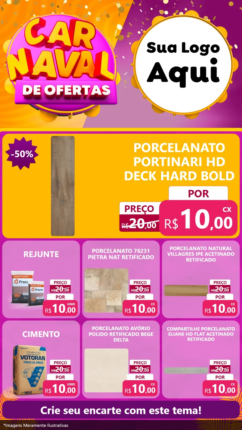 Modelo de Rede Social para Stories com o tema Carnaval de Ofertas para Pisos e revestimentos