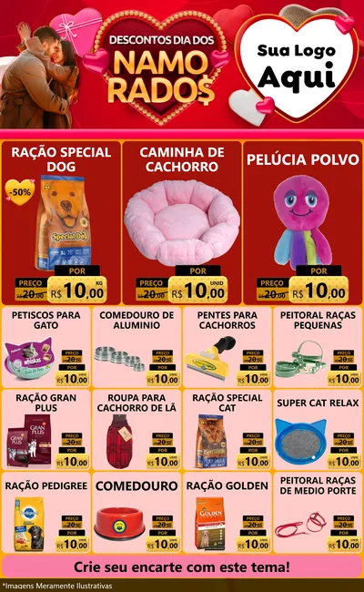 Modelo de Encarte para Encarte Grande com o tema Descontos Dia dos Namorados para Pet Shop