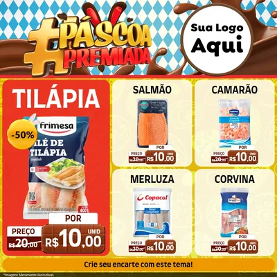 Modelo de Rede Social para Feed Facebook com o tema Páscoa Premiada para Peixaria
