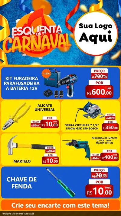Modelo de TV para TV Vertical com o tema Esquenta de Carnaval para Maquinas e Ferramentas