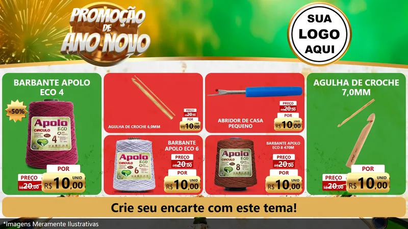 Modelo de TV para TV Horizontal com o tema Promoção de Ano Novo para Armarinho e Aviamentos