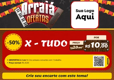 Modelo de Cartaz para Cartaz A4 Horizontal com o tema Arraiá de Ofertas - Junina para Hamburgueria
