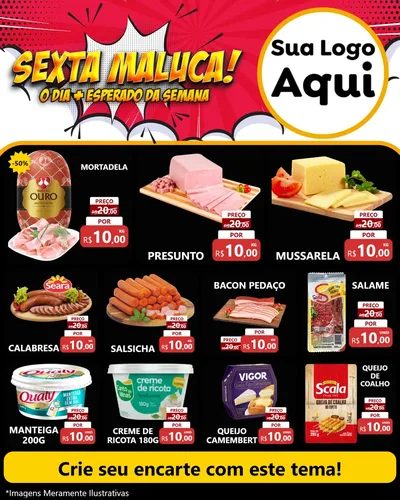 Modelo de Rede Social para Feed Instagram com o tema Sexta Maluca! para Frios e Laticínios
