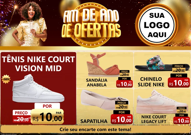 Modelo de Encarte para Encarte A4 Horizontal com o tema Fim de Ano de Ofertas para Calçados