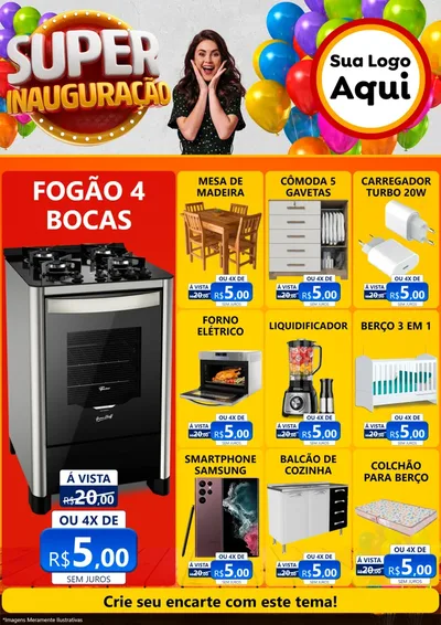 Modelo de Encarte para Encarte A4 Vertical com o tema Super Inauguração para Móveis e Eletro