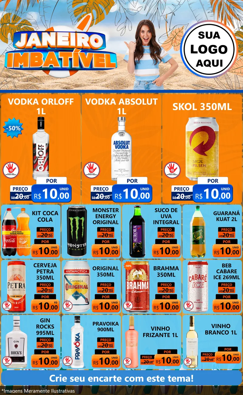 Modelo de Encarte para Encarte Grande com o tema Janeiro Imbatível para Distribuidora de bebidas