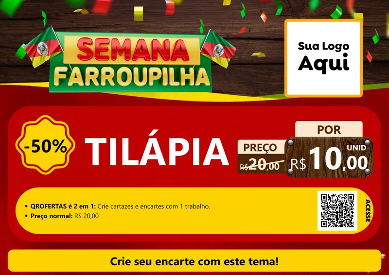 Modelo de Cartaz para Cartaz A4 Horizontal com o tema Semana Farroupilha para Peixaria