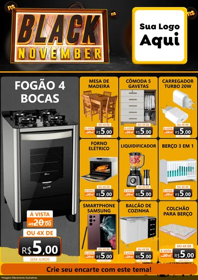 Modelo de Encarte para Encarte A4 Vertical com o tema Black November para Móveis e Eletro