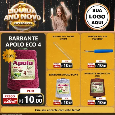 Modelo de Rede Social para Feed Facebook com o tema Liquida Ano Novo Imperdível para Armarinho e Aviamentos