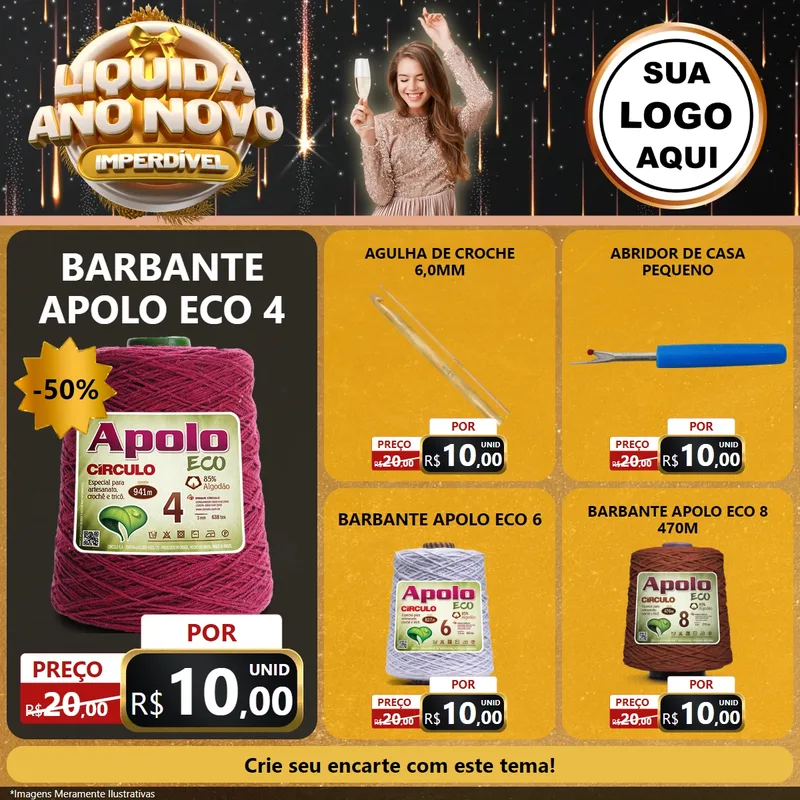 Modelo de Rede Social para Feed Facebook com o tema Liquida Ano Novo Imperdível para Armarinho e Aviamentos