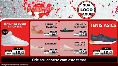 Modelo de TV para TV Horizontal com o tema Promoção de Aniversário - 3 Anos para Calçados