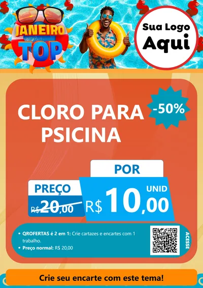 Modelo de Cartaz para Cartaz A4 Vertical com o tema Janeiro Top para Produtos para Piscina