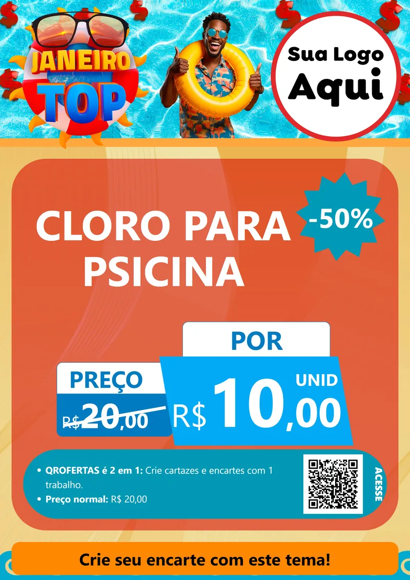 Modelo de Cartaz para Cartaz A4 Vertical com o tema Janeiro Top para Produtos para Piscina