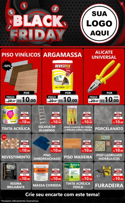 Modelo de Encarte para Encarte Grande com o tema Black Friday para Material para Construção
