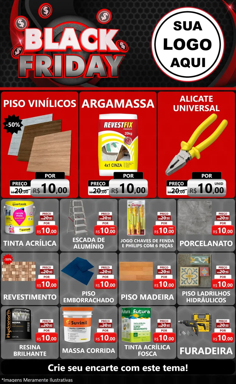 Modelo de Encarte para Encarte Grande com o tema Black Friday para Material para Construção