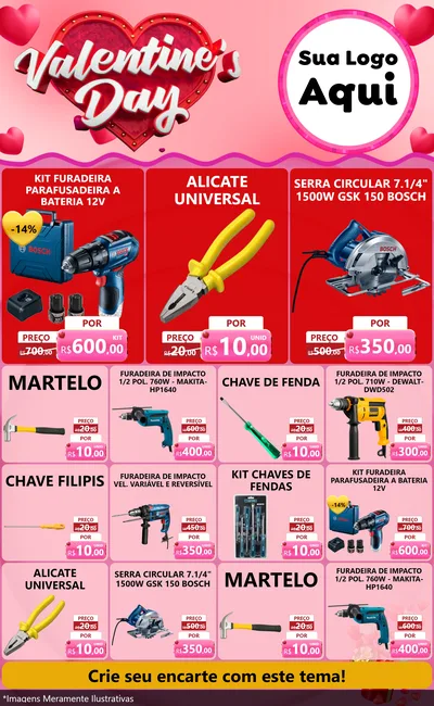 Modelo de Encarte para Encarte Grande com o tema Valentine's Day para Maquinas e Ferramentas