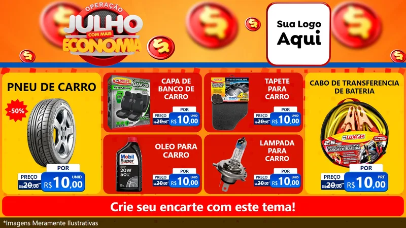 Modelo de TV para TV Horizontal com o tema Operação Julho Com Mais Economia para Auto peças