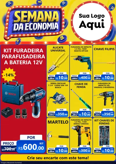 Modelo de Encarte para Encarte A4 Vertical com o tema Semana da Economia para Maquinas e Ferramentas
