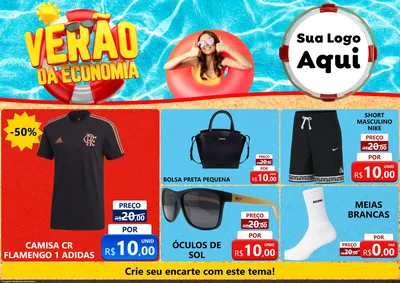Modelo de Encarte para Encarte A4 Horizontal com o tema Verão da Economia para Roupas e acessórios