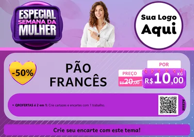 Modelo de Cartaz para Cartaz A4 Horizontal com o tema Especial Semana da Mulher para Padaria