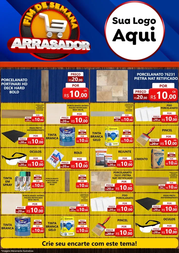 Modelo de Encarte para Encarte A4 Vertical com o tema Fim De Semana Arrasador para Pisos e revestimentos