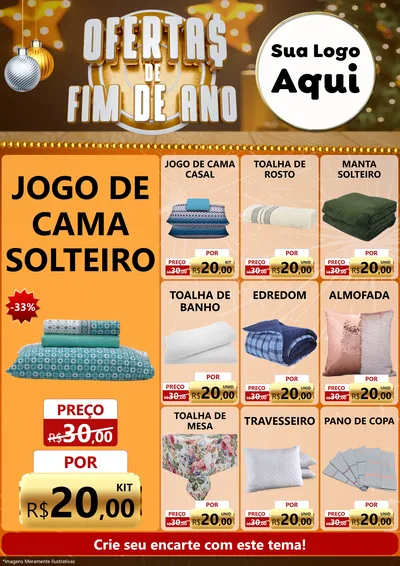 Modelo de Encarte para Encarte A4 Vertical com o tema Ofertas de Fim de Ano para Cama, Mesa e Banho