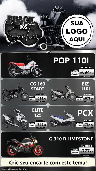 Modelo de TV para TV Vertical com o tema Black dos Sonhos para Concessionaria de Motos