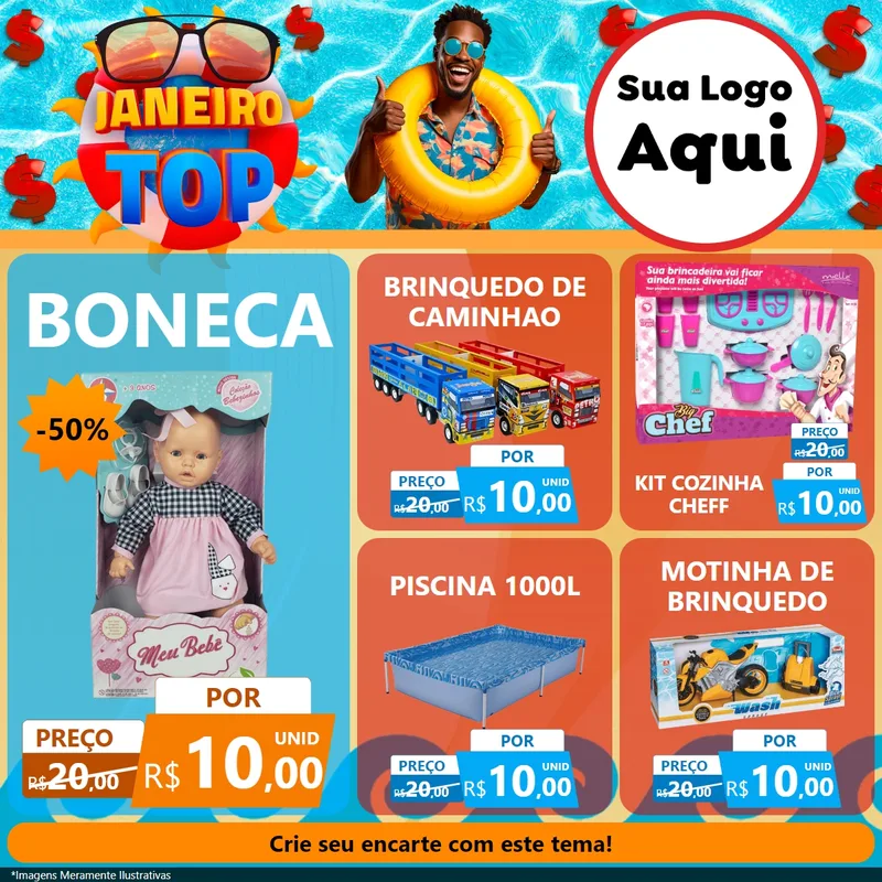 Modelo de Rede Social para Feed Facebook com o tema Janeiro Top para Brinquedos