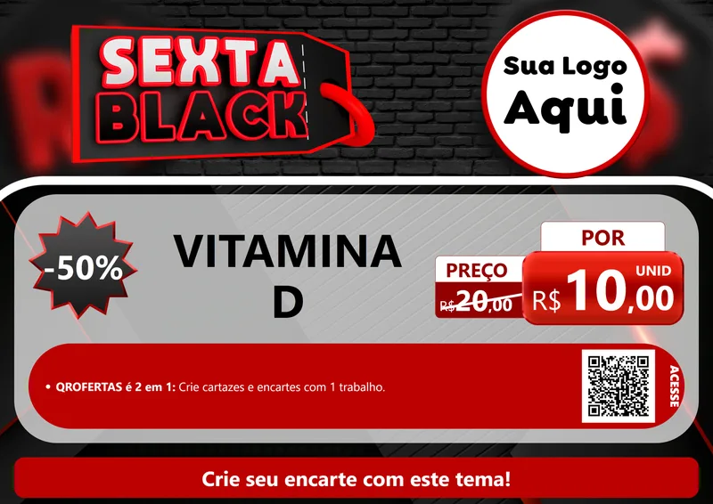 Modelo de Cartaz para Cartaz A4 Horizontal com o tema Sexta Black para Farmácia