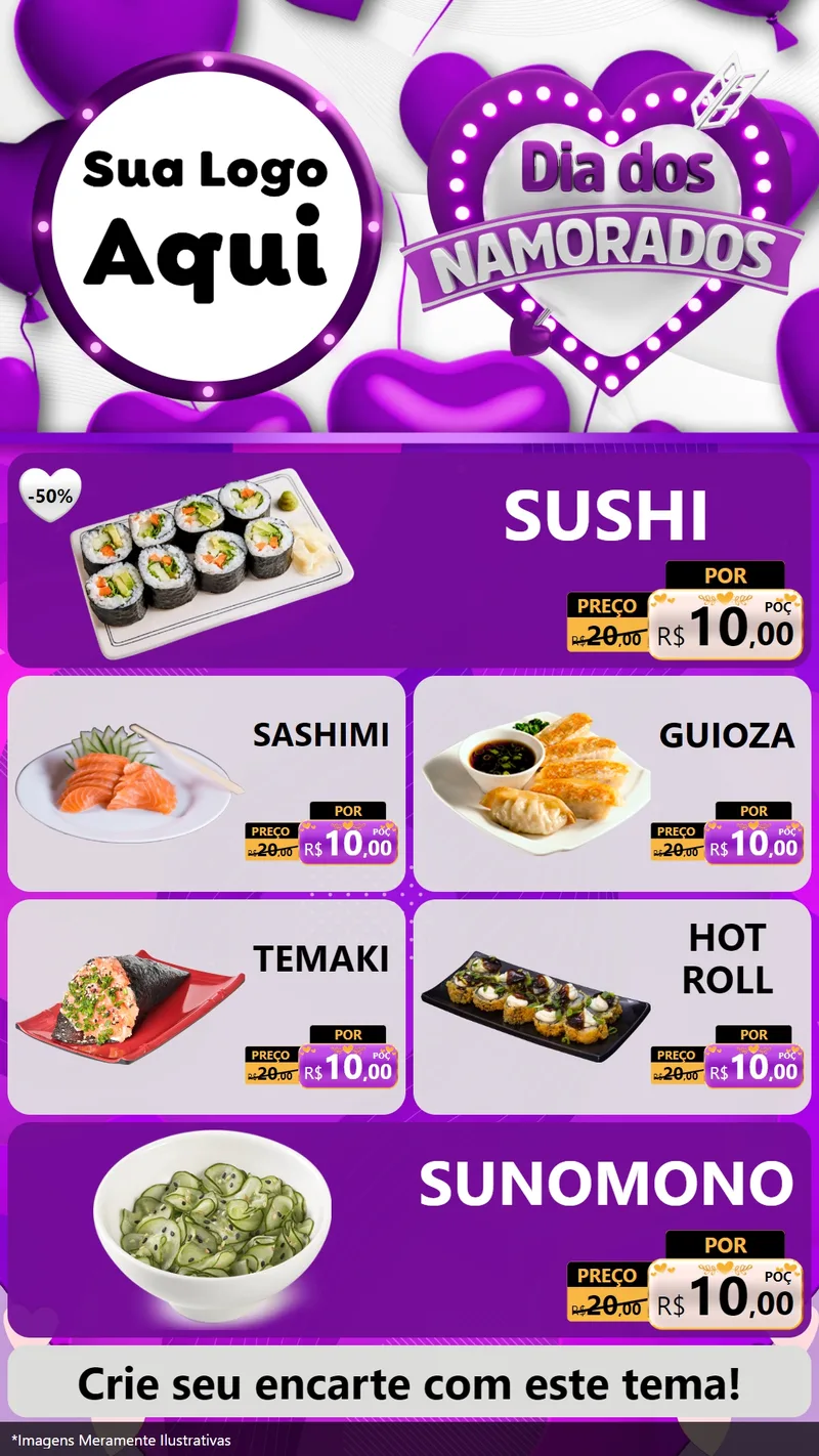 Modelo de TV para TV Vertical com o tema Dia dos Namorados para Comida japonesa
