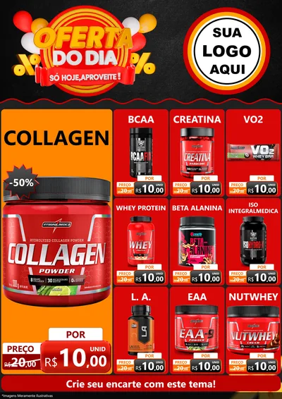Modelo de Encarte para Encarte A4 Vertical com o tema Oferta do Dia - Só hoje, Aproveite! para Suplementos alimentares