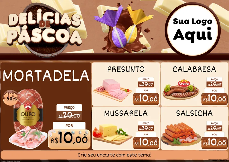 Modelo de Encarte para Encarte A4 Horizontal com o tema Delícias de Páscoa para Frios e Laticínios