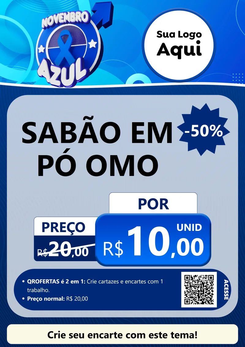 Modelo de Cartaz para Cartaz A4 Vertical com o tema Novembro Azul para Produtos de Limpeza