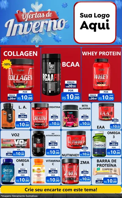 Modelo de Encarte para Encarte Grande com o tema Ofertas de Inverno para Suplementos alimentares