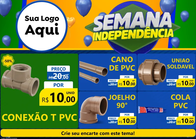 Modelo de Encarte para Encarte A4 Horizontal com o tema Semana da Independência para Tubos e conexões