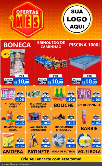 Modelo de Encarte para Encarte Grande com o tema Ofertas do Mês para Brinquedos