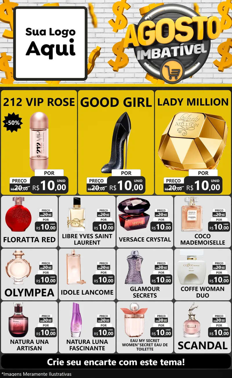 Modelo de Encarte para Encarte Grande com o tema Agosto imbatível para Perfumes